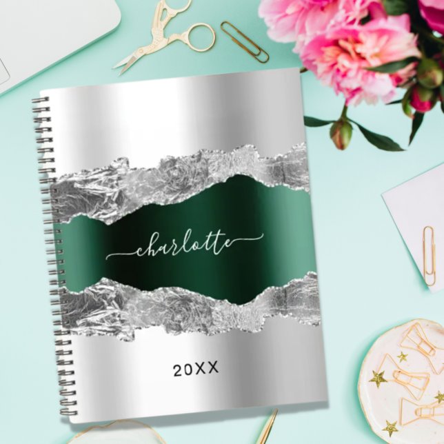 Cuaderno Guión de nombre de mármol verde esmeralda plateado (Subido por el creador)