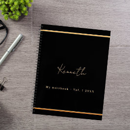 Cuaderno Guión de nombre de oro negro minimalista