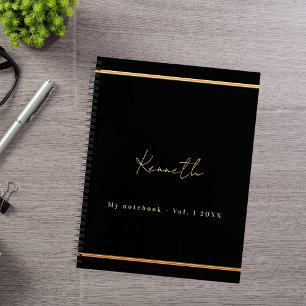 Cuaderno Guión de nombre de oro negro minimalista
