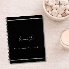 Cuaderno Guion de nombre de plata negra minimalista