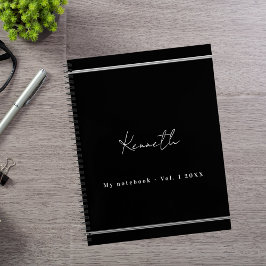 Cuaderno Guion de nombre de plata negra minimalista