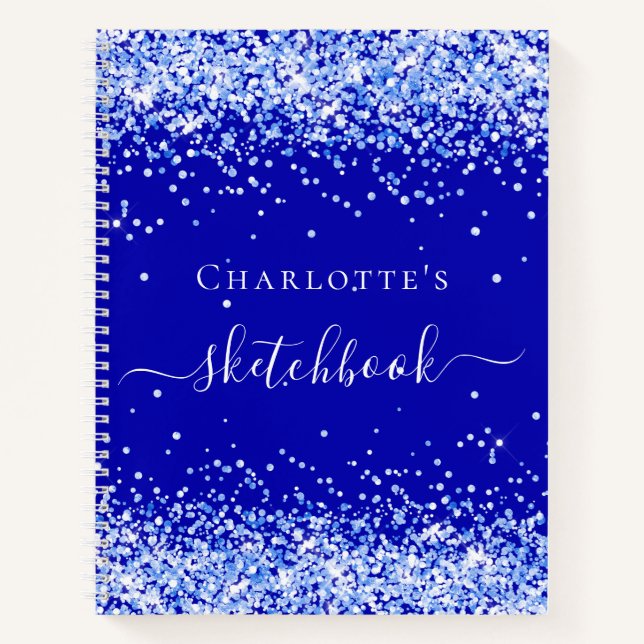 Cuaderno Guión de nombre de purpurina azul real de Sketchbo (Anverso)