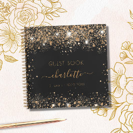 Cuaderno Guión de nombre de purpurina de oro negro de cumpl