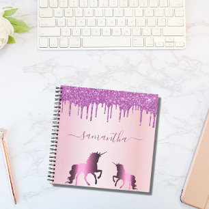 Cuaderno Guión de nombre de unicornio rosa de oro morado