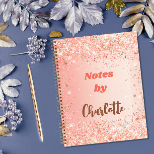 Cuaderno guión de nombre del purpurina rosa de naranja