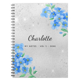 Cuaderno Guión de nombre floral azul plateado