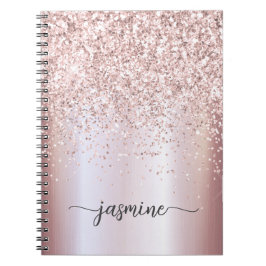 Cuaderno Guion de nombre monograma brillo rosa dorado femen