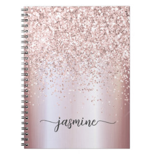 Cuaderno Guion de nombre monograma brillo rosa dorado femen