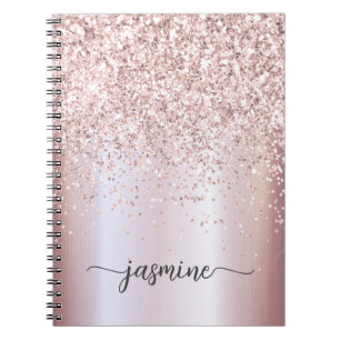 Cuaderno Guion de nombre monograma con brillo dorado rosa g