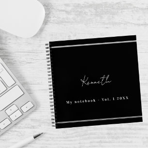 Cuaderno Guión de nombre negro minimalista