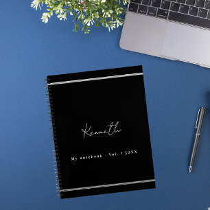 Cuaderno Guión de nombre negro minimalista