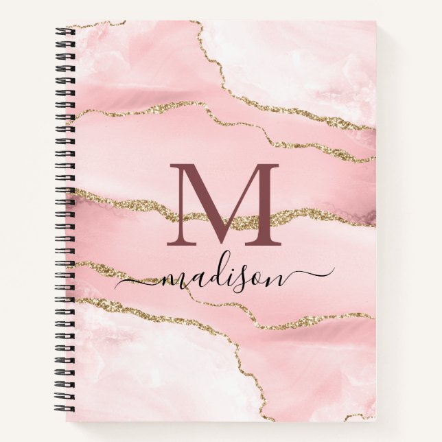 Cuaderno Guión de oro moderno en monograma Rosa (Anverso)