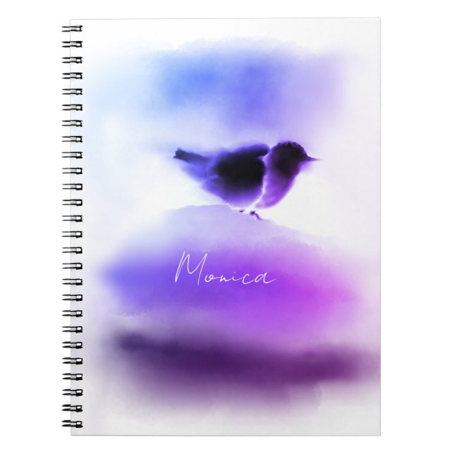Cuaderno Guión de pájaro de nieve rosa y púrpura de Ombre (Frente)