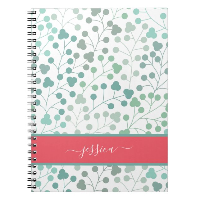 Cuaderno Guión de patrón floral verde moderno nombre mini c (Frente)