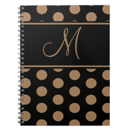 Cuaderno Guión de puntos de polka marrón monograma sobre ne