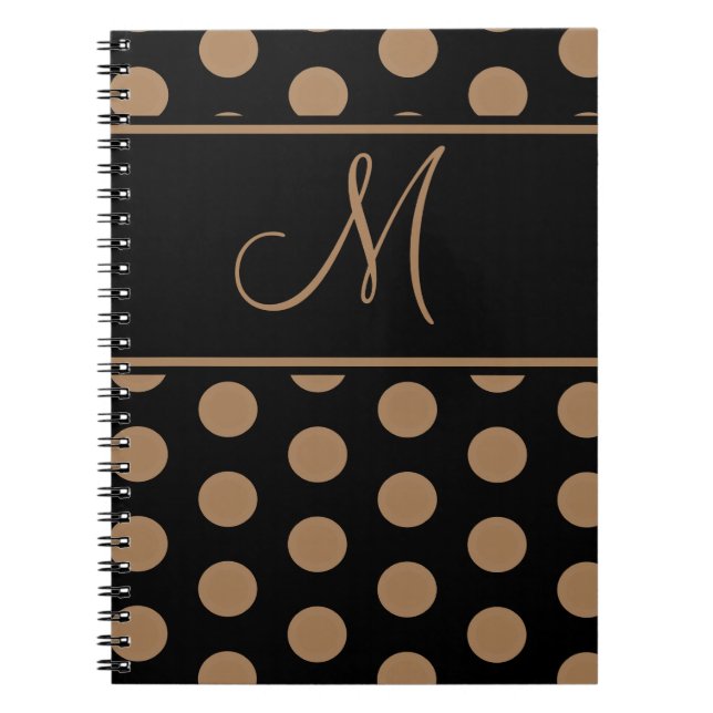 Cuaderno Guión de puntos de polka marrón monograma sobre ne (Frente)