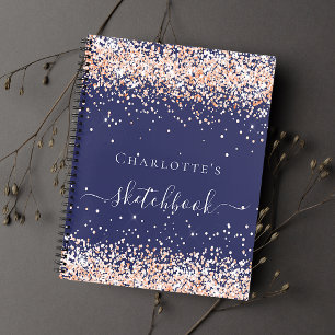 Cuaderno Guión del nombre dorado del rosa azul marino Sketc