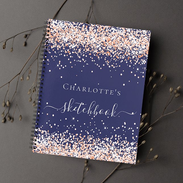 Cuaderno Guión del nombre dorado del rosa azul marino Sketc (Subido por el creador)