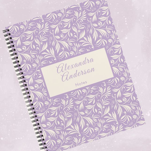 Cuaderno Guión del patrón mínimo de hojas florales púrpuras (Minimal Purple Floral Leaves Pattern Script Notebook)