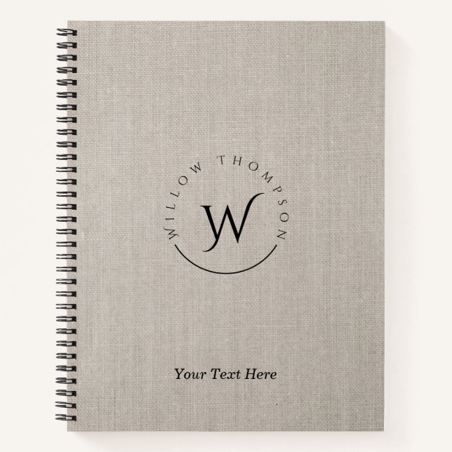 Cuaderno Guión elegante monogramado de estilo rústico beige (Anverso)