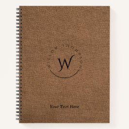 Cuaderno Guión elegante monogramado de Rústico Brown Linen