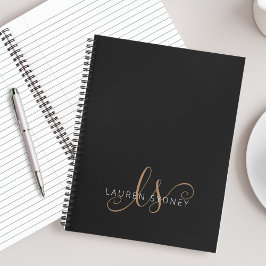 Cuaderno Guión femenino de oro negro moderno monogramado