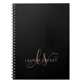 Cuaderno Guión femenino de oro negro moderno monogramado