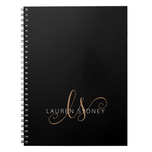 Cuaderno Guión femenino de oro negro moderno monogramado (Frente)
