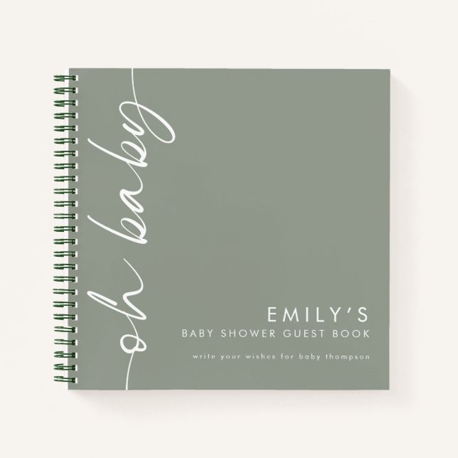 Cuaderno Guión girado Sage Oh Baby Shower Guest Book (Anverso)