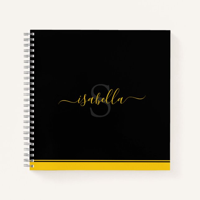 Cuaderno Guión inicial monogramado amarillo negro (Anverso)