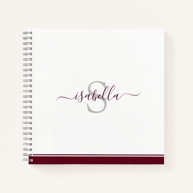 Cuaderno Guión inicial monogramado Borgoña (Anverso)