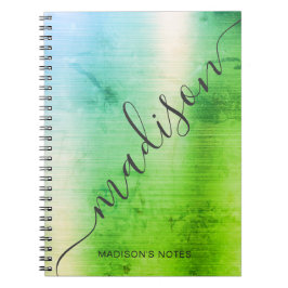 Cuaderno Guión Metalizado de monograma azul verde moderno