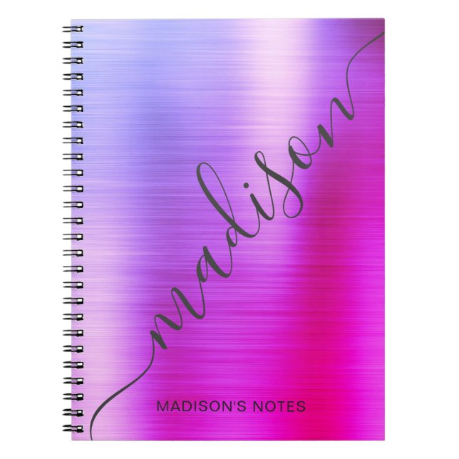 Cuaderno Guión Metalizado monograma rosa morado moderno (Frente)