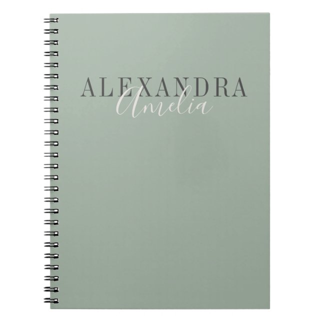 Cuaderno Guion Minimalista Boho Verde Sage Personalizado Ne (Frente)