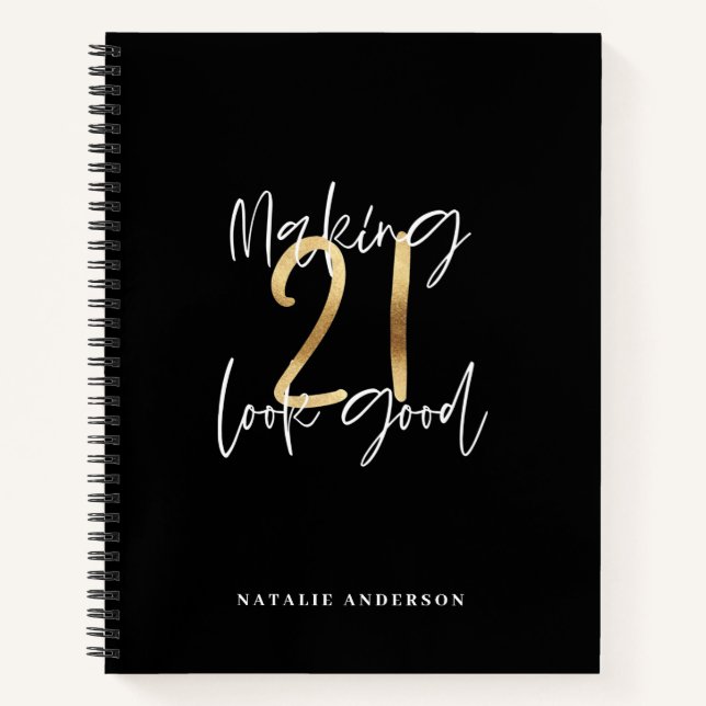 Cuaderno Guión moderno de 21 años negro y dorado elegante (Anverso)