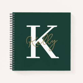 Cuaderno Guión moderno de monograma verde esmeralda
