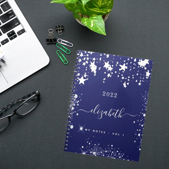 Cuaderno Guión monograma de estrellas blancas azules de la  (Subido por el creador)