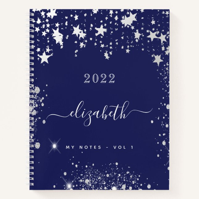 Cuaderno Guión monograma de estrellas blancas azules de la  (Anverso)