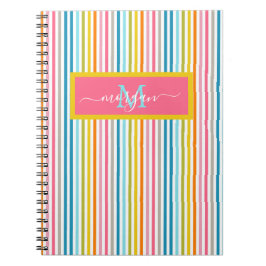 Cuaderno Guión monograma de franjas arcoiris de verano