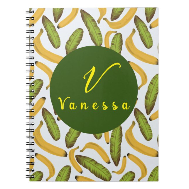 Cuaderno Guión monograma de hoja plástica tropical (Frente)