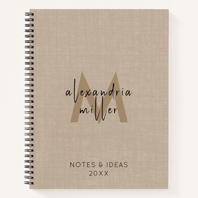 Cuaderno Guión monograma de línea Beige profesional (Anverso)