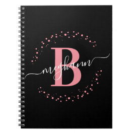 Cuaderno Guión monograma de nombre negro rosado de moda Gir