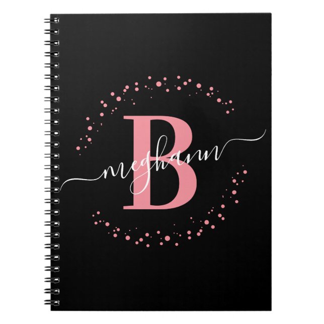 Cuaderno Guión monograma de nombre negro rosado de moda Gir (Frente)