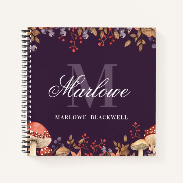 Cuaderno Guión monograma de otoño blanco púrpura (Anverso)