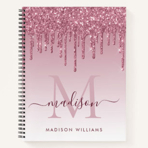 Cuaderno Guión monograma del Purpurina de goteo rosa de Rub