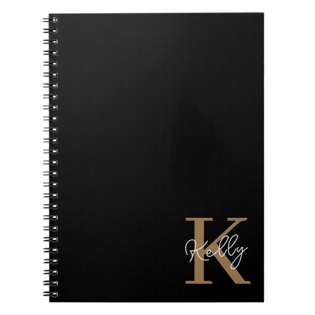 Cuaderno Guión monograma moderno de oro negro (Frente)