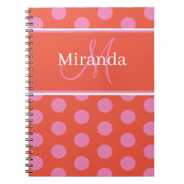 Cuaderno Guión Monograma Naranja rosado Puntos Polka