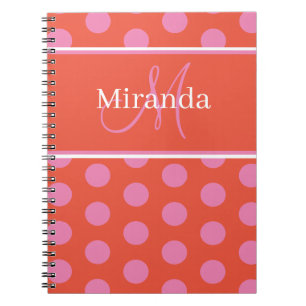 Cuaderno Guión Monograma Naranja rosado Puntos Polka