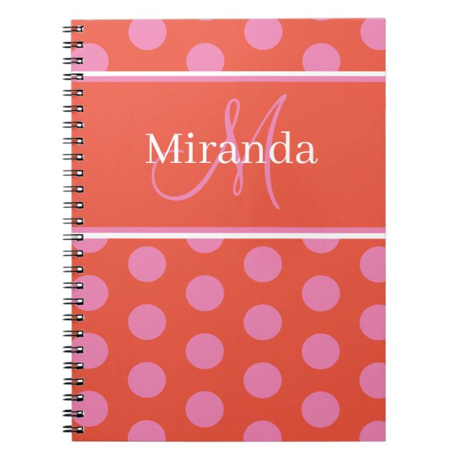 Cuaderno Guión Monograma Naranja rosado Puntos Polka (Frente)