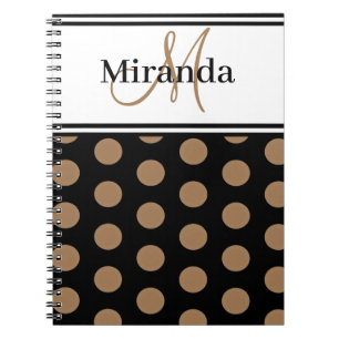 Cuaderno Guión Monograma Polka marrón puntos Blanco negro